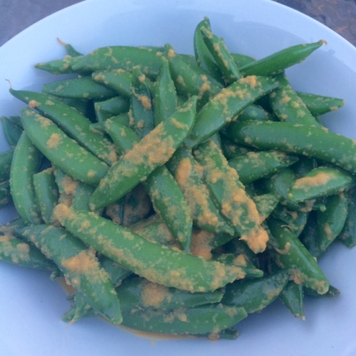 Snap Peas with Carrot Ginger Dressing